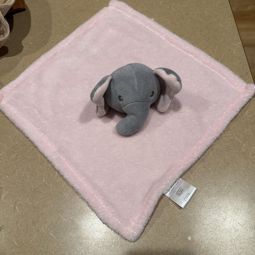 Elle & Jaye Elephant Pink Gray Security Blanket Baby Lovey Soft Plush Blankie